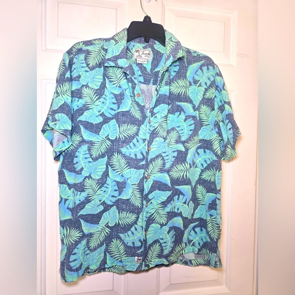 Trunk Surf And Swim Co. Men’s Blue Green Hawaiian Button Up Shirt Size Large - Picture 1 of 5